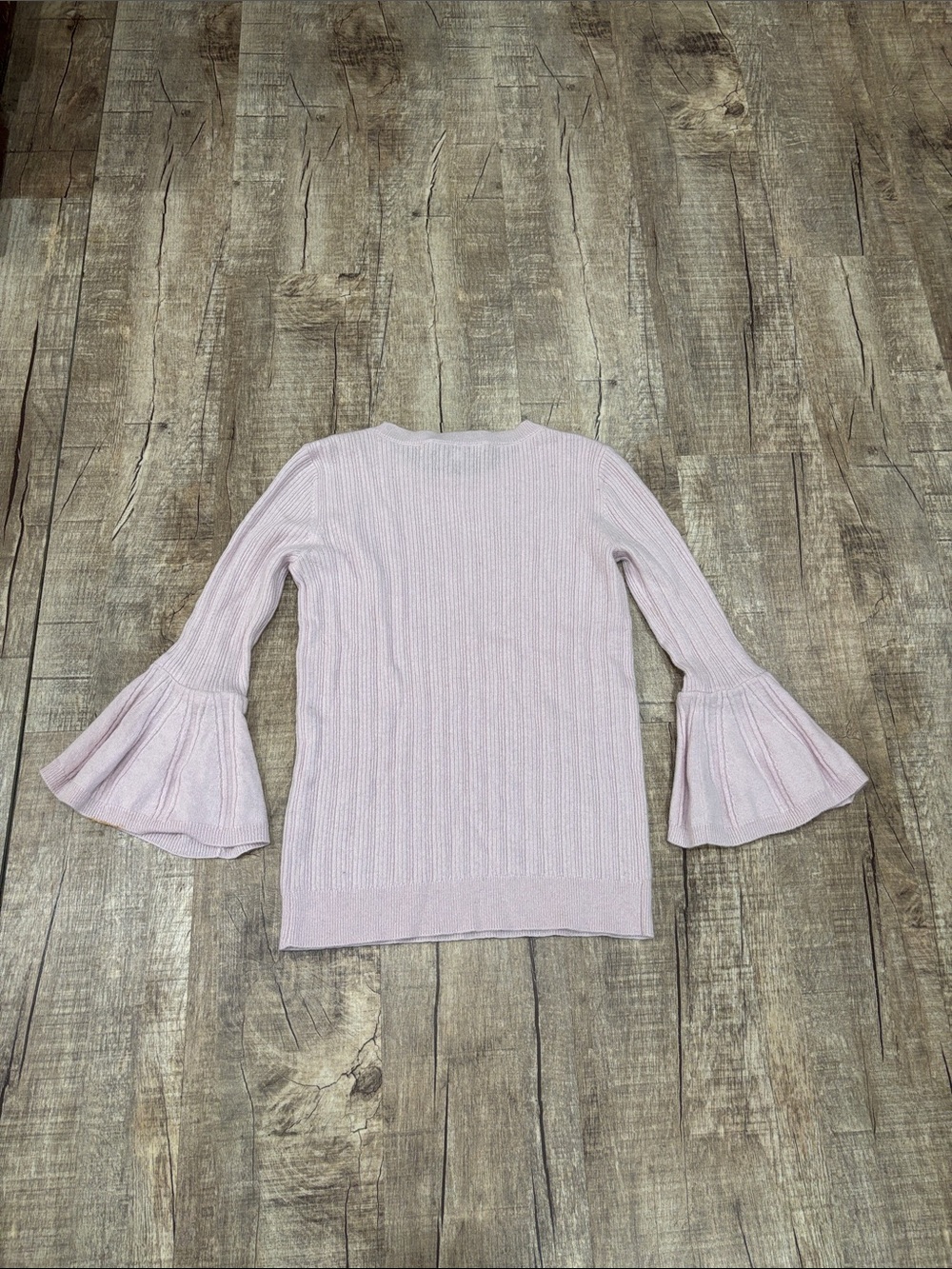 The Cashmere Project Light Pink Ribbed Bell Sleeve Sweater 100% Cashmere - Picture 2 of 7